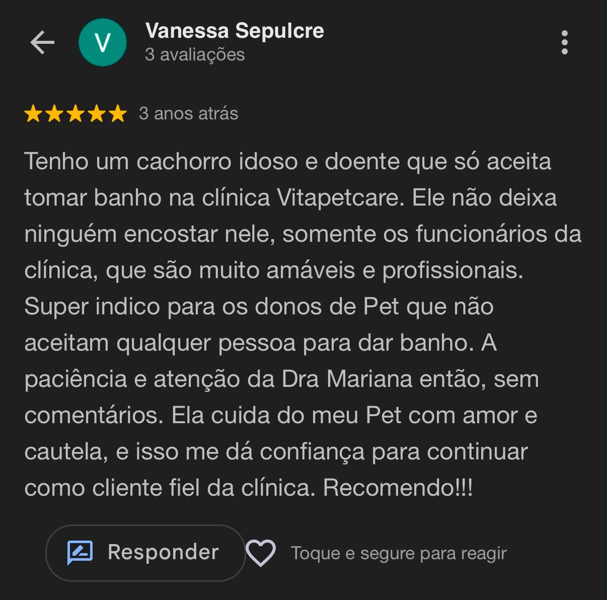 Avaliação de Vanessa Sepulcre no Google