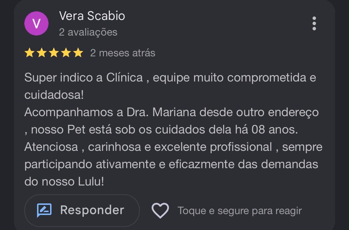 Avaliação de Vera Scabio no Google