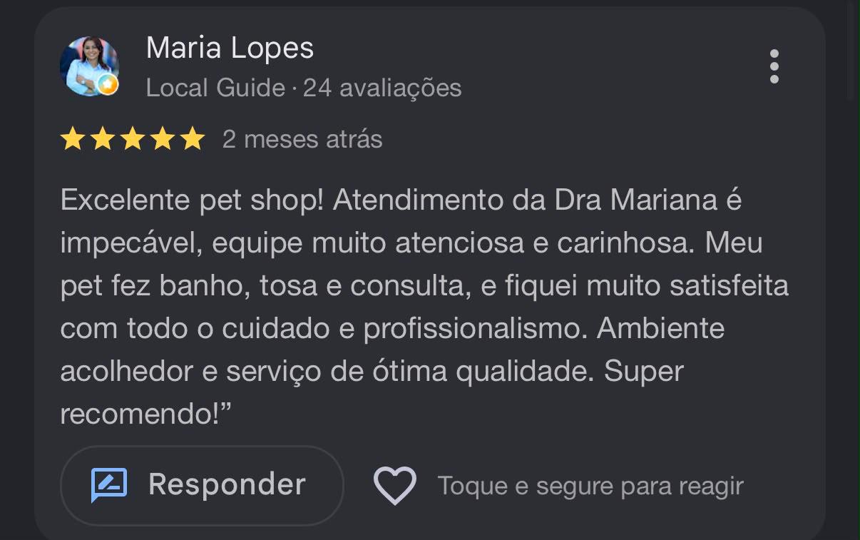 Avaliação de Maria Lopes no Google